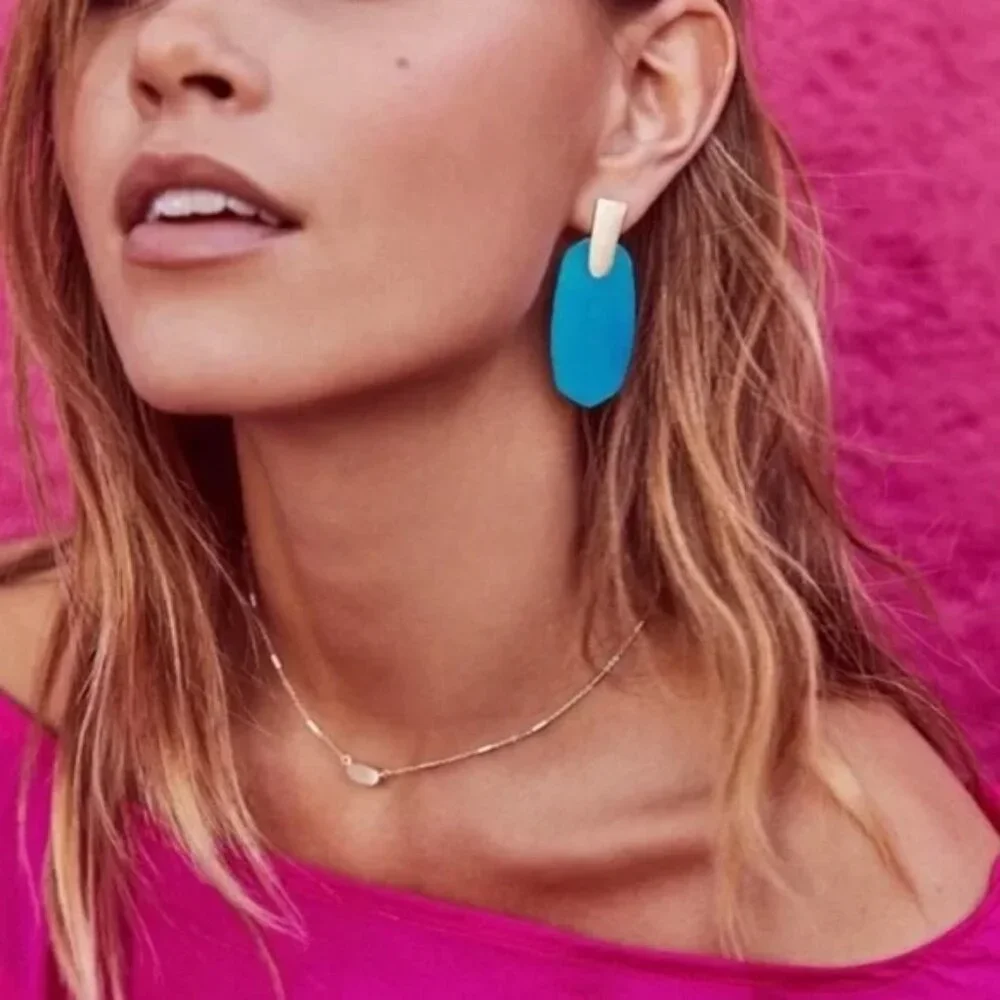 Kendra Scott Aragon Earrings in Aqua/Teal Agate, Drop/Dangle Style - Picture 2 of 4